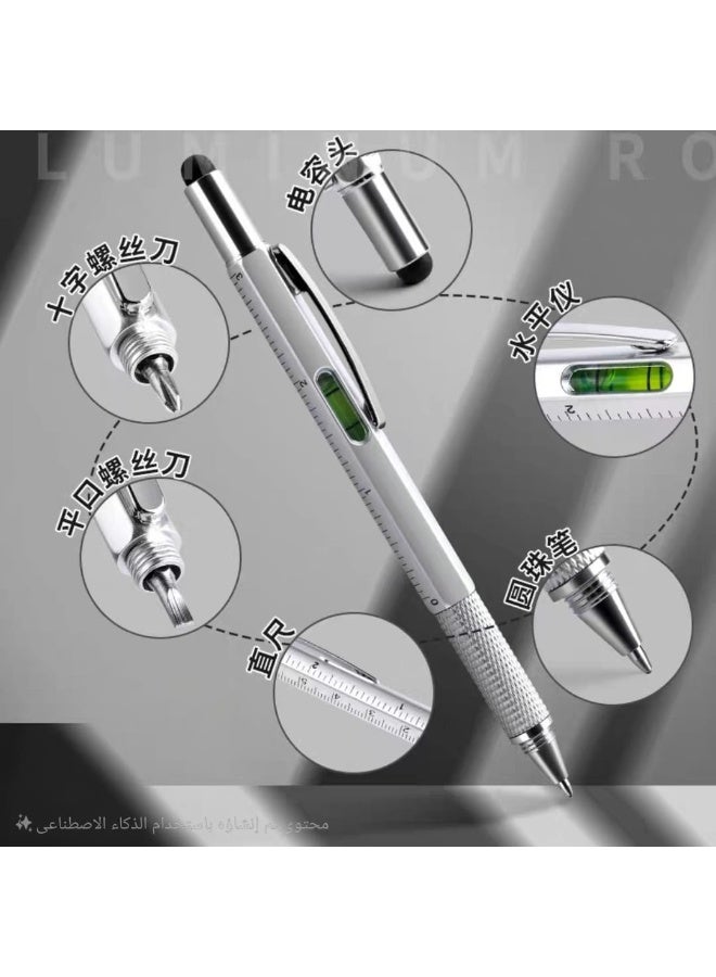 6 in 1 Multitasking Ballpoint Pen with Ruler/Level Gauge/Stylus & Screw Drivers - Image 2